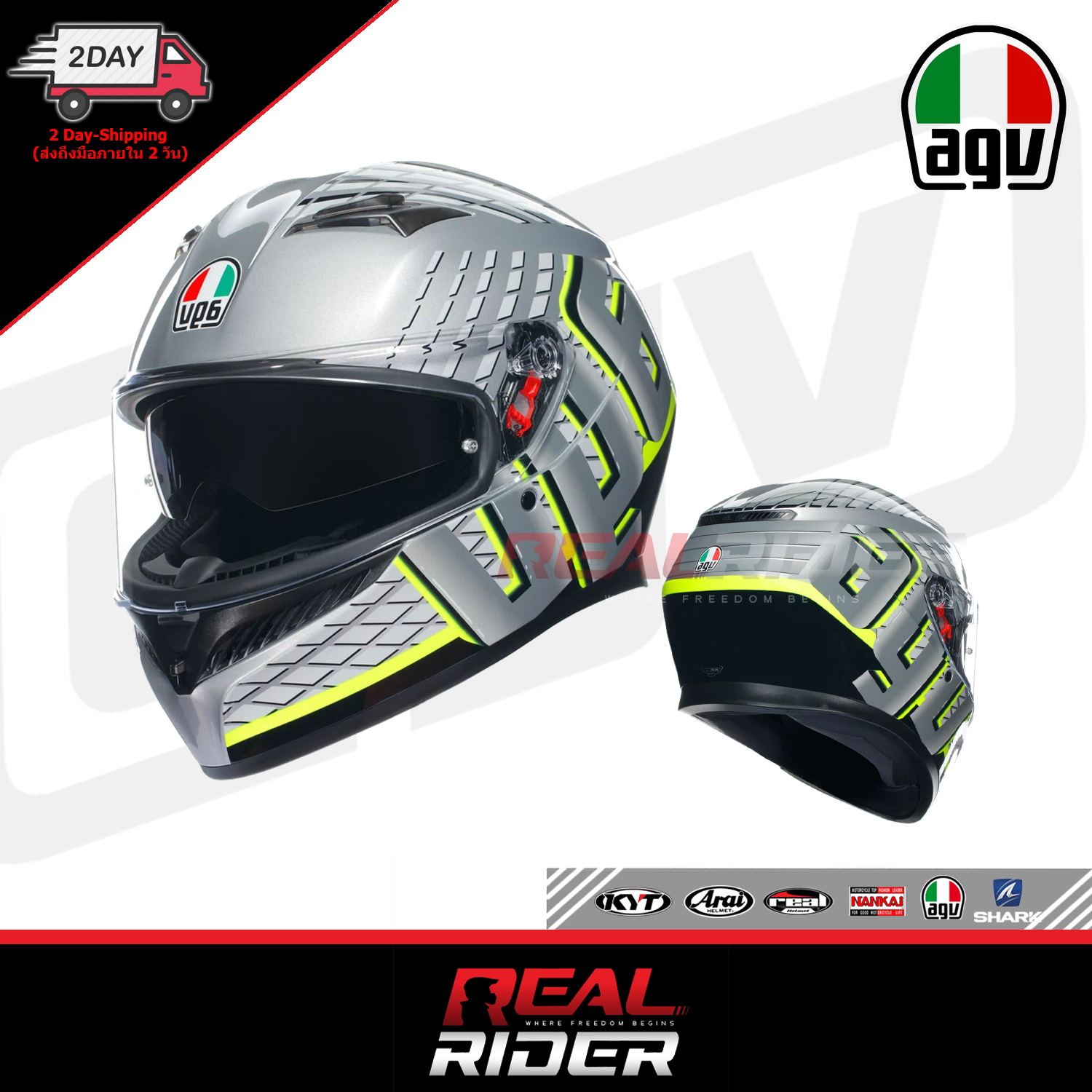 agv k3 fortify Helmet E2206 MPLK GREY/BLACK/YELLOW FLUO M Automotive Four front vents and one rear extractor AGV K3 / FORTIFY
